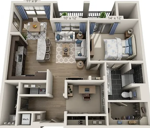 Floor plans are artist's rendering. All dimensions are approximate. Actual product and specifications may vary in dimension or detail. Not all features are available in every apartment. Prices and availability are subject to change. Floor plans are artist