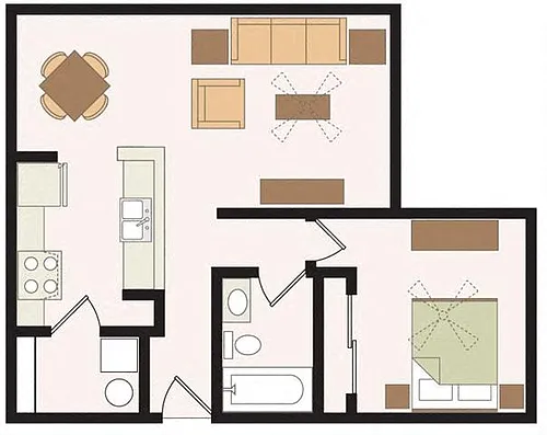 Floor plan One Bedroom One Bathroom 60%