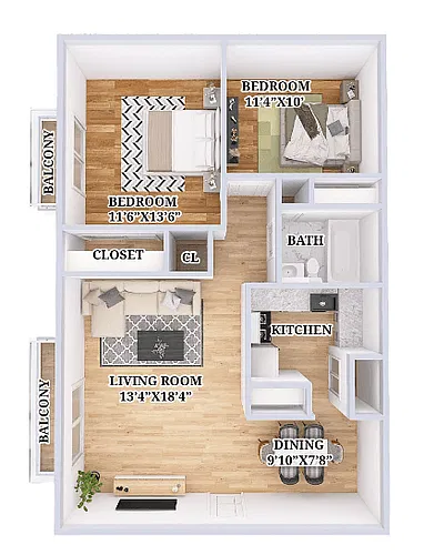 Floor plan 2 Bed 1 Bath Flat