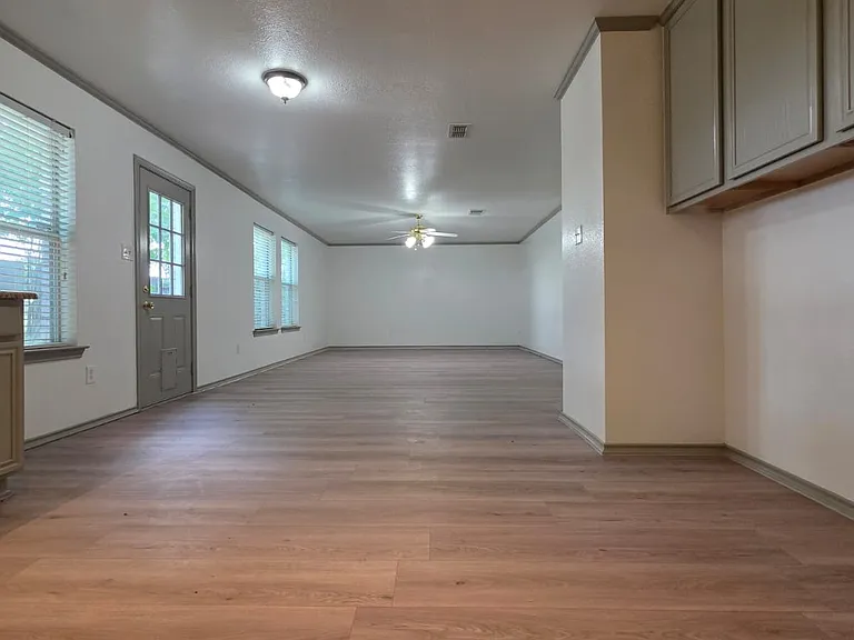 Kitchen view into living room