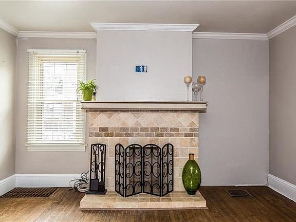 Updated fireplace in the living room.