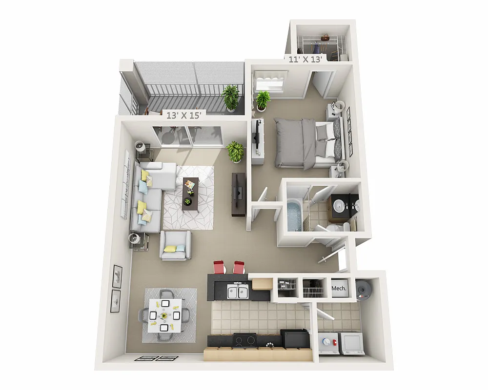 Floor plan One Bedroom A1B