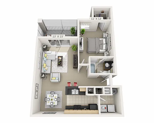 Floor plan One Bedroom A1B