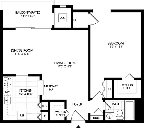 Floor plan 1 Bed/1 Bath-A3
