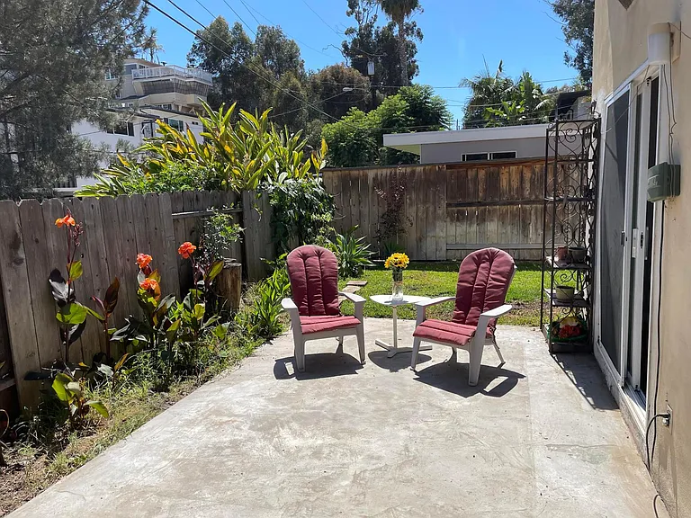 Garden-patio area of backyard