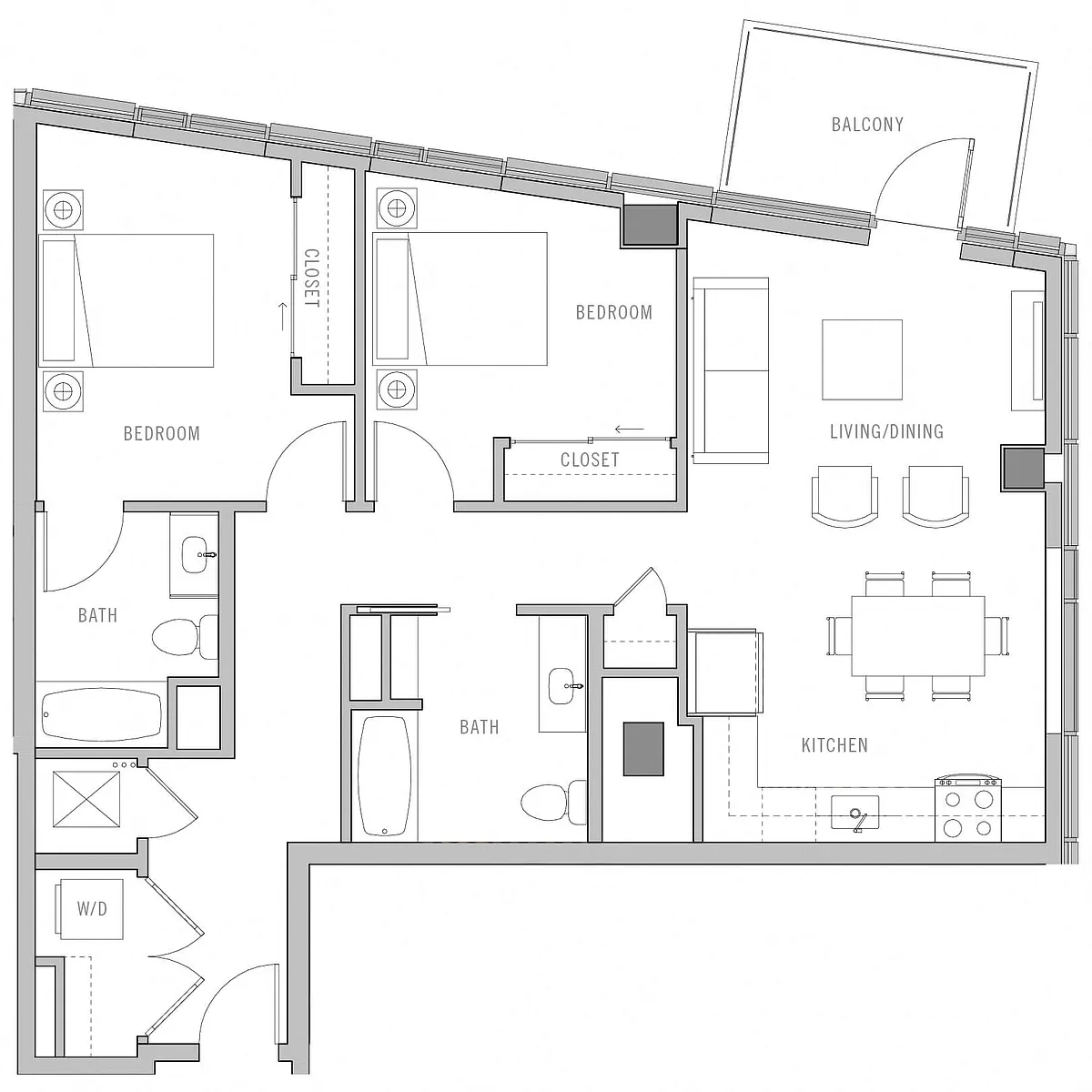 Floor plan 2 Bed-2 Bath-D