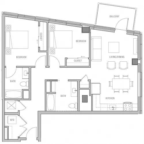 Floor plan 2 Bed-2 Bath-D