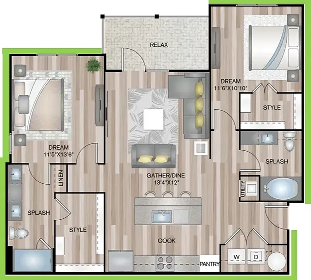 B2P8 floor plan Granary Flats