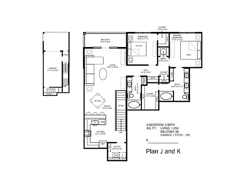 Floor plan 2 Bedroom 2 Bath 2nd Floor