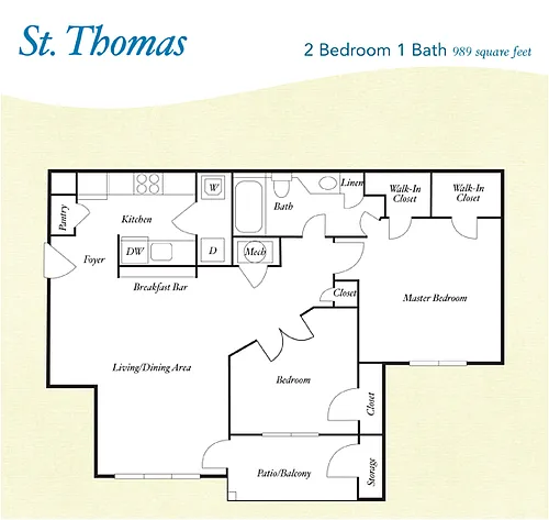 Floor plan B2 - St. Thomas - Two Bedroom, One Bathroom