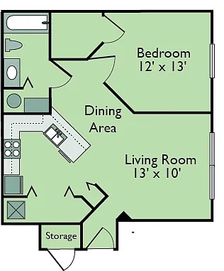 Floor plan One Bedroom One Bathroom 60%