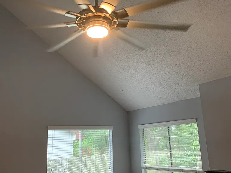 Living room with massive fan.
