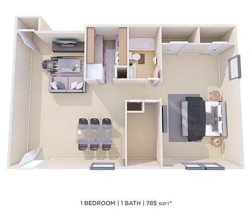 Floor plan One Bedroom - 785 sqft