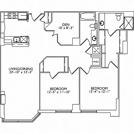 Floor plan 2 Bedroom 2 Bathroom Den