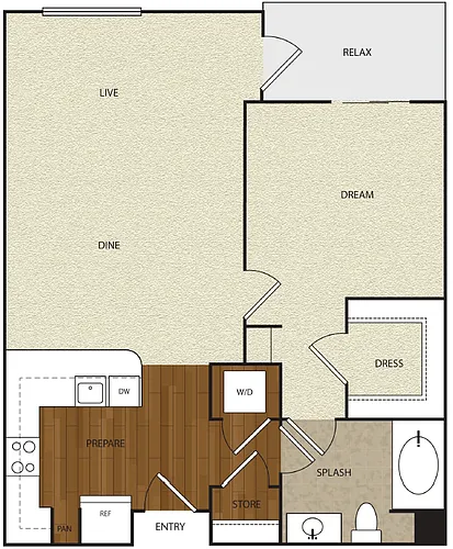 Floor plan 1 Bed 1 Bath 2C
