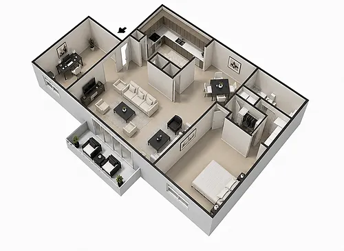 Floor plan One Bedroom, 1.5 Baths Plus Den