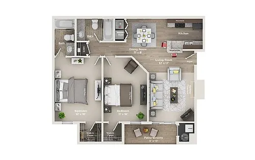 Floor plan B2: 2 Bed 2 Bath
