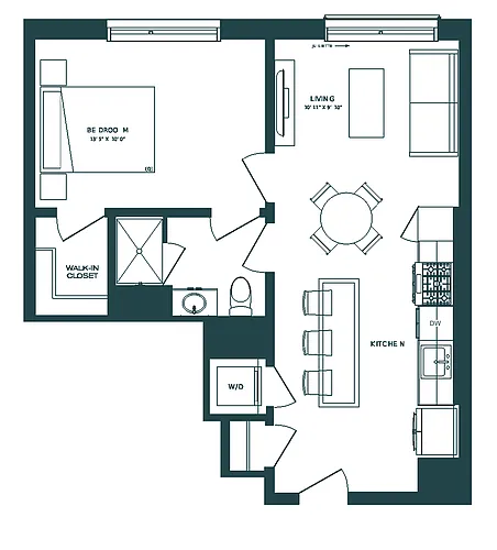 Floor plan 1 Bed/1 Bath-B1R