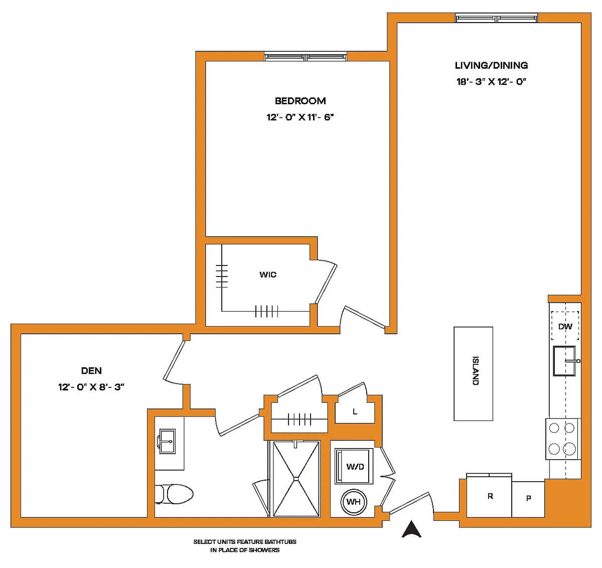 Floor plan 1 Bed/1 Bath Den-A10 Mason