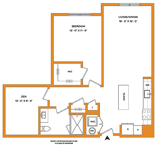 Floor plan 1 Bed/1 Bath Den-A10 Mason