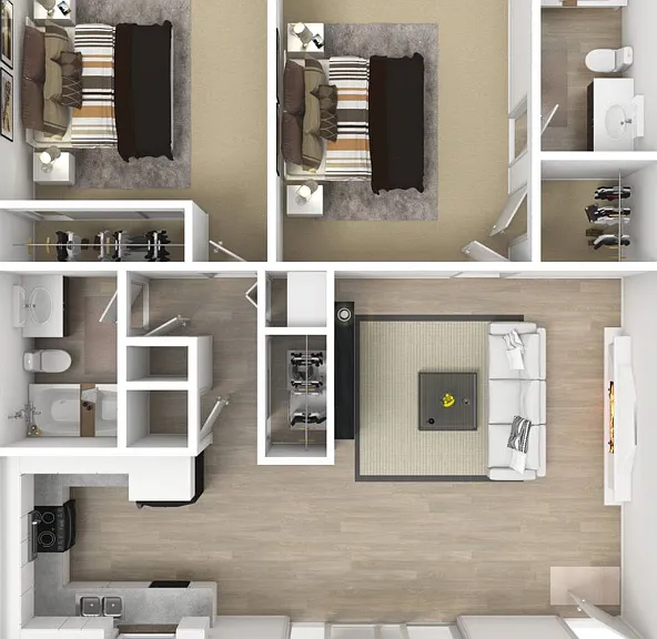 2 Bed 2 Bath B Floorplan Diagram