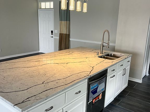 ISLAND SINK WITH BRAND NEW DISH WASHER NEXT TO IT.