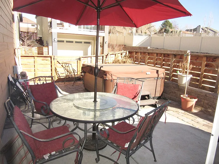 Back patio with new Bullfrog 6 person hot tub