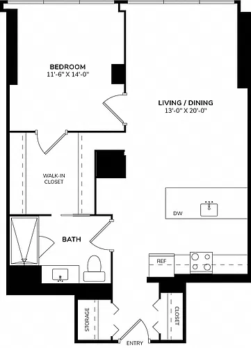 Floor plan One Bedroom 13A