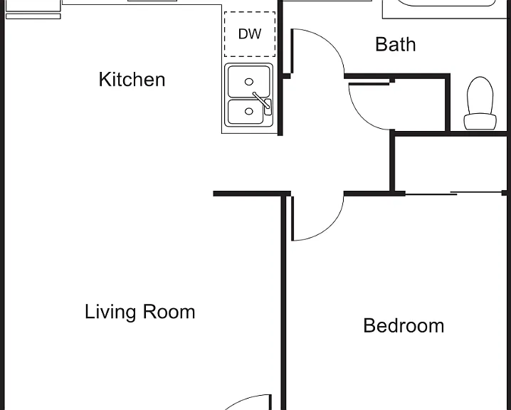 Sunflower 1 Bedroom 1 Bathroom Floorplan Diagram