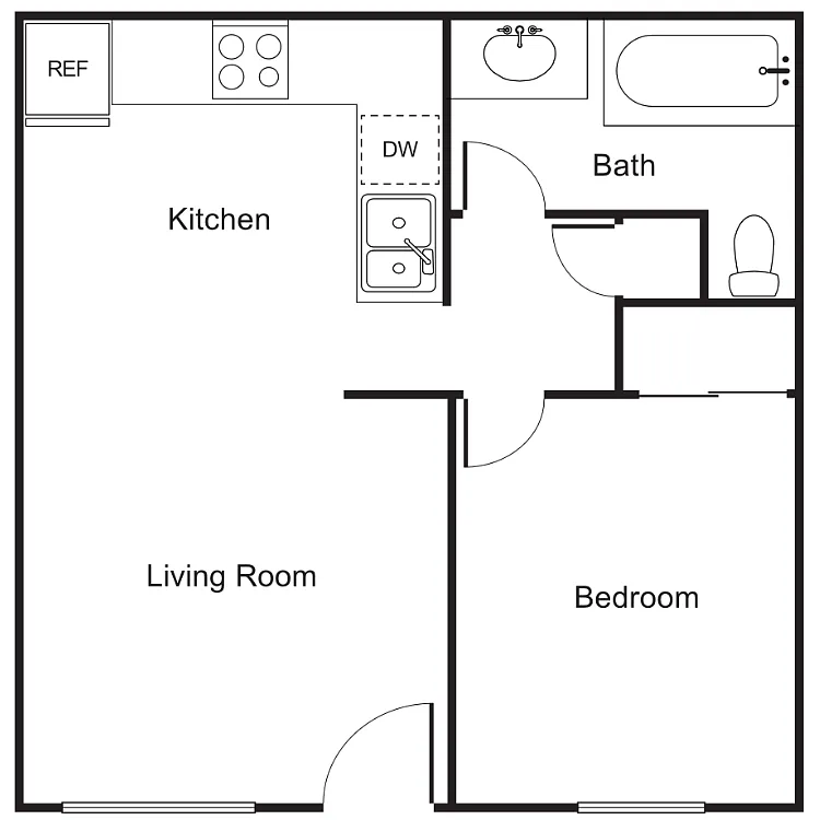 Floor plan Sunflower 1 Bedroom 1 Bathroom