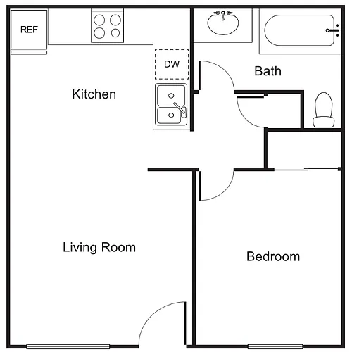 Floor plan Sunflower 1 Bedroom 1 Bathroom