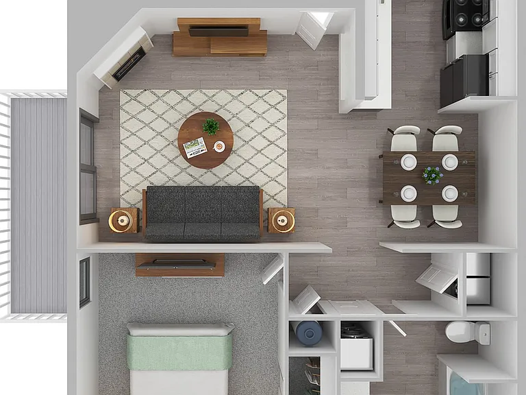 3D One Bedroom Floor Plan Image 3D One Bedroom Floor Plan Image