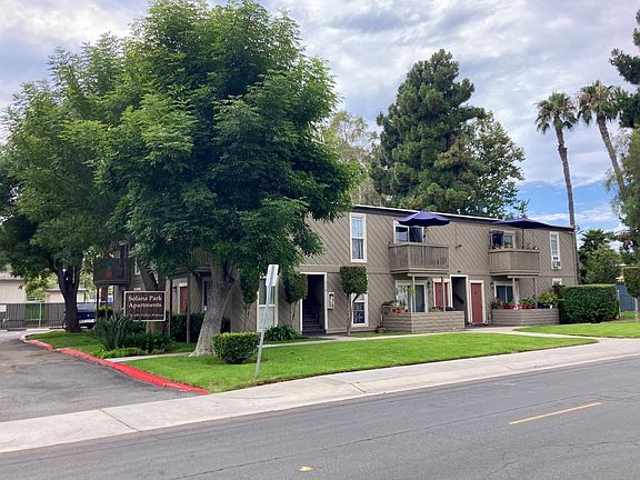 Street view of enterance to Solana Park Apartments in Solana Beach, California.