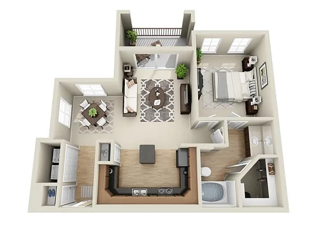 Floor plan 1 Bed, 1 Bath B (80% Income Restricted)