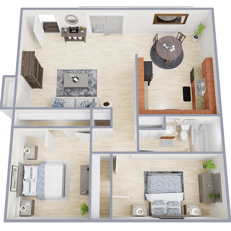 Floor plan 2 bed 1 bath B (4249)