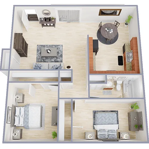Floor plan 2 bed 1 bath B (4249)