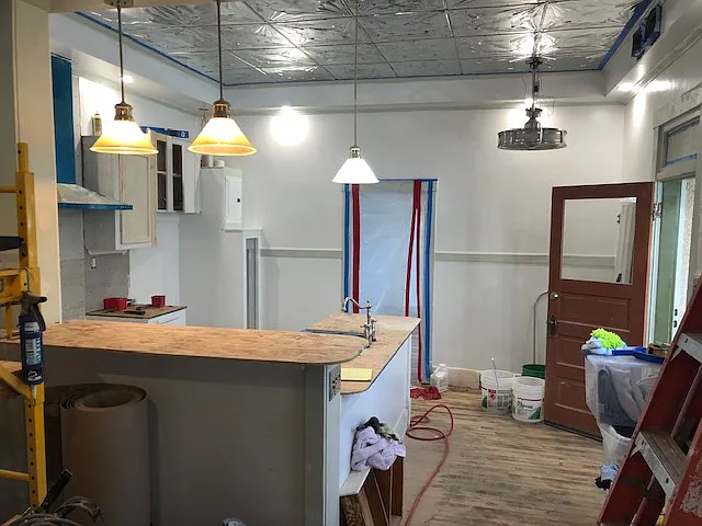 A View of the in-progress open concept kitchen.
