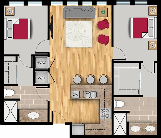 2 Bed, 2 Bath Floor Plan 2 Bed, 2 Bath Floor Plan