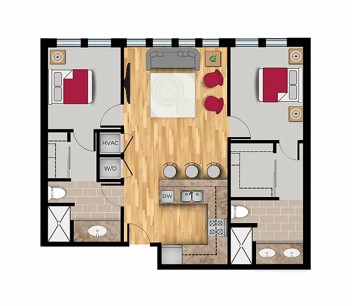 Floor plan 2 Bedroom, 2 Bathroom