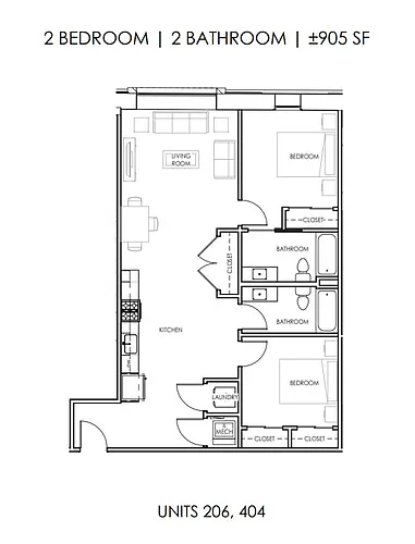 Floor plan Two Bedroom Two Bath