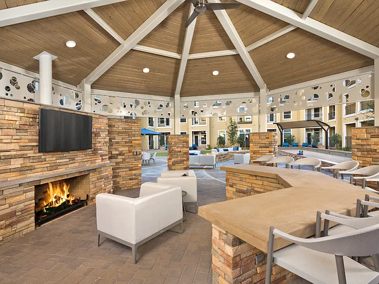 Ramada with TV, fireplace and bar