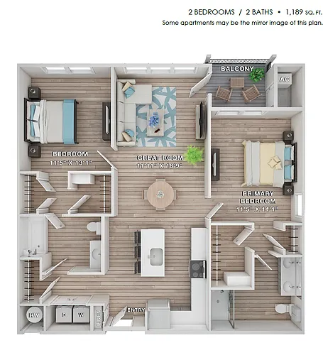 Floor plan 2 Bed 2 Bath