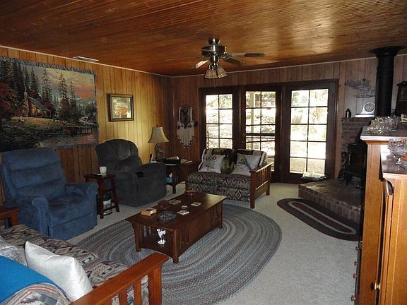 Homey living room!  Even the ceiling is wood!