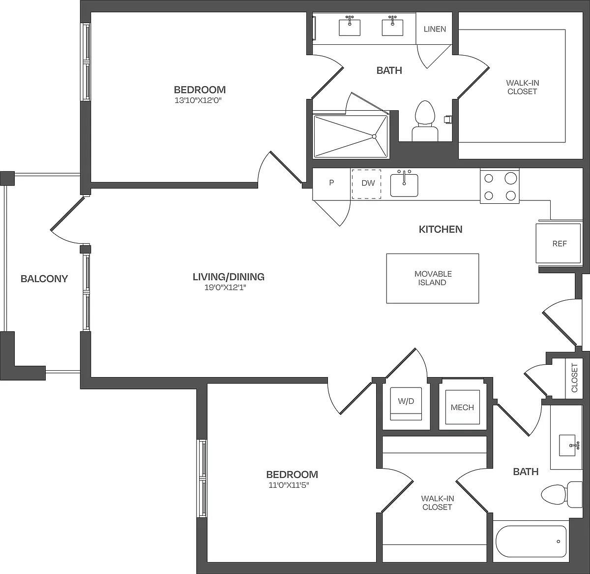 Floor plan 2 Bed/2 Bath-C14