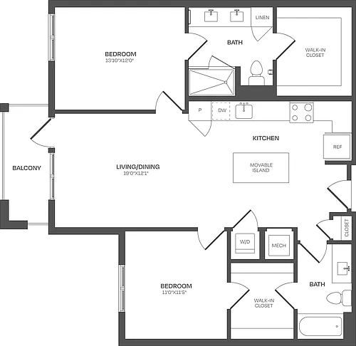 Floor plan 2 Bed/2 Bath-C14