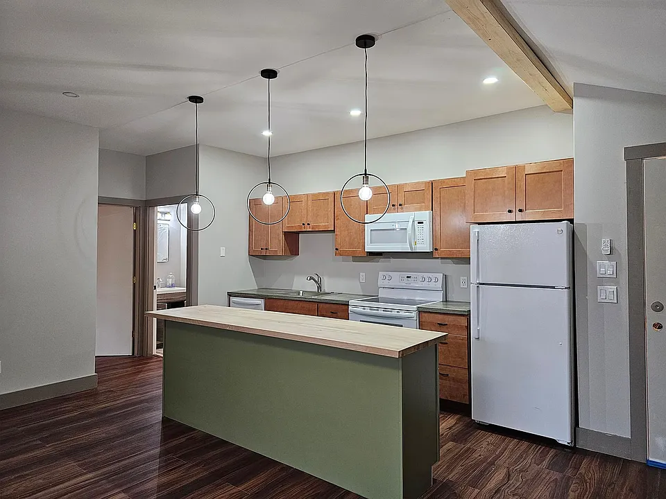 Kitchen area with space for bar stools