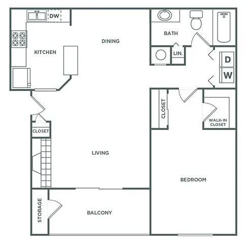 Floor plan One Bedroom One Bath (941 SF)