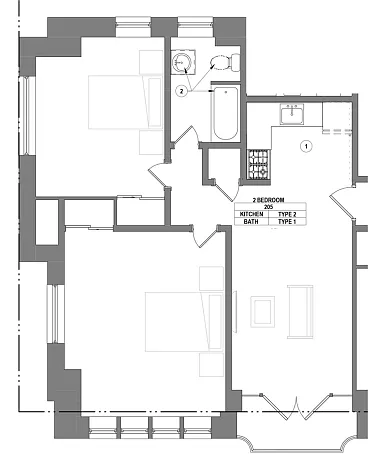Floor plan 2 Bed / 1 Bath