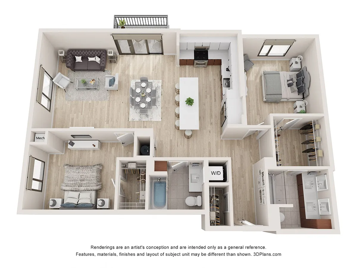Floor plan Two Bedroom w/Balc|Lb1373B