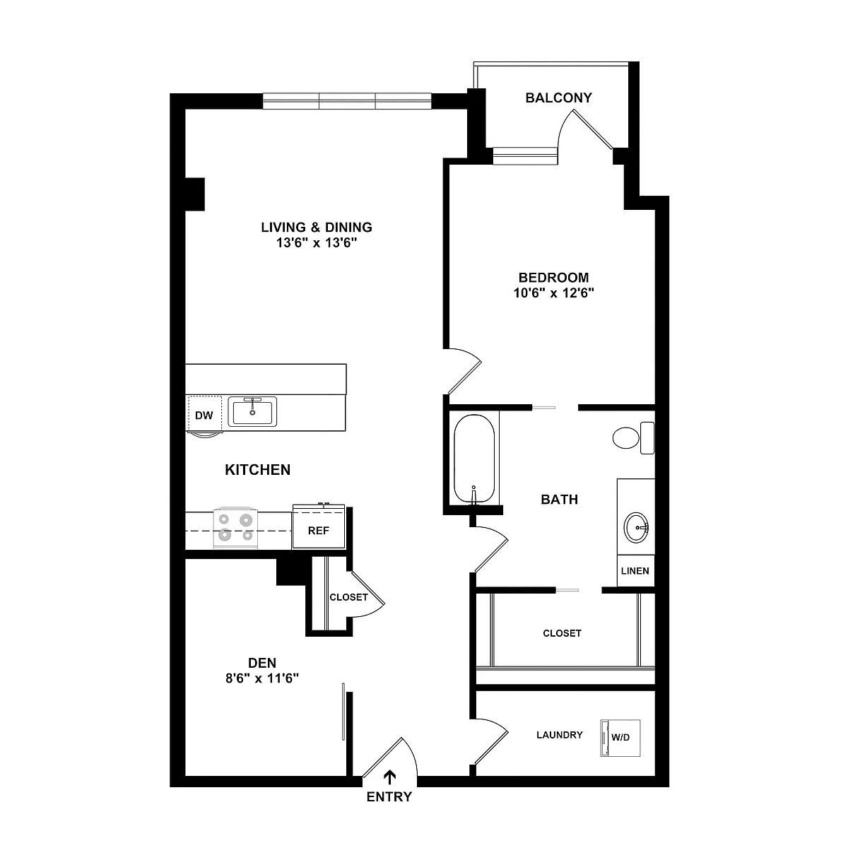 Floor plan 1 Bed/1 Bath Den
